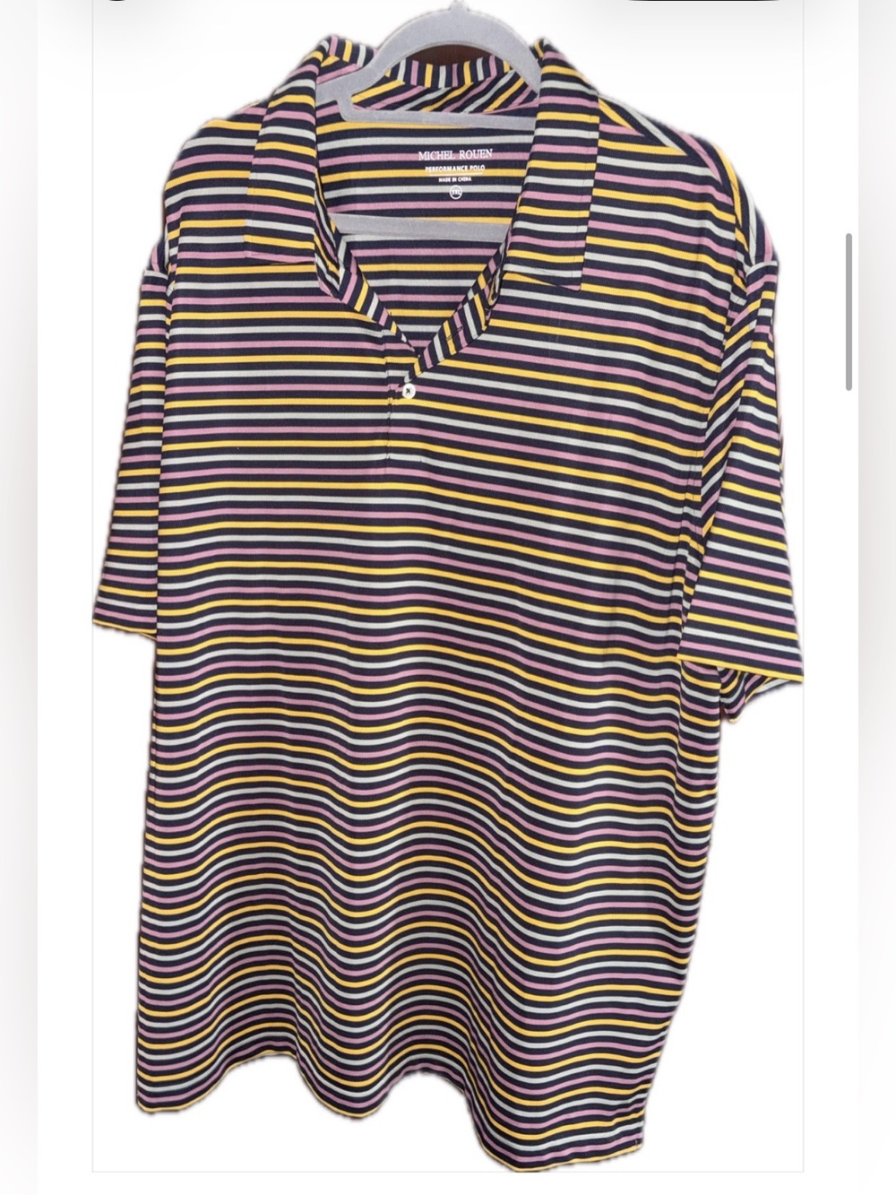 Striped Short-Sleeve Polo in Black, Yellow & Pink